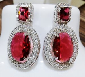 Radiant Elegance Pink and white American Diamond Earrings