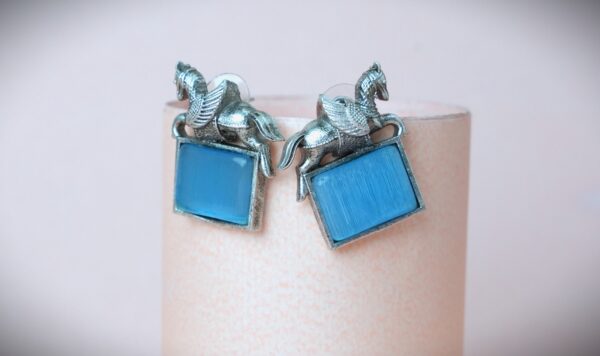 KARA SKY BLUE HORSE STUD EARRINGS