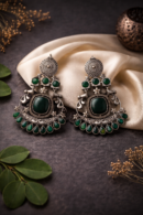 Meher Green Stone Oxidized Chandbali Earrings