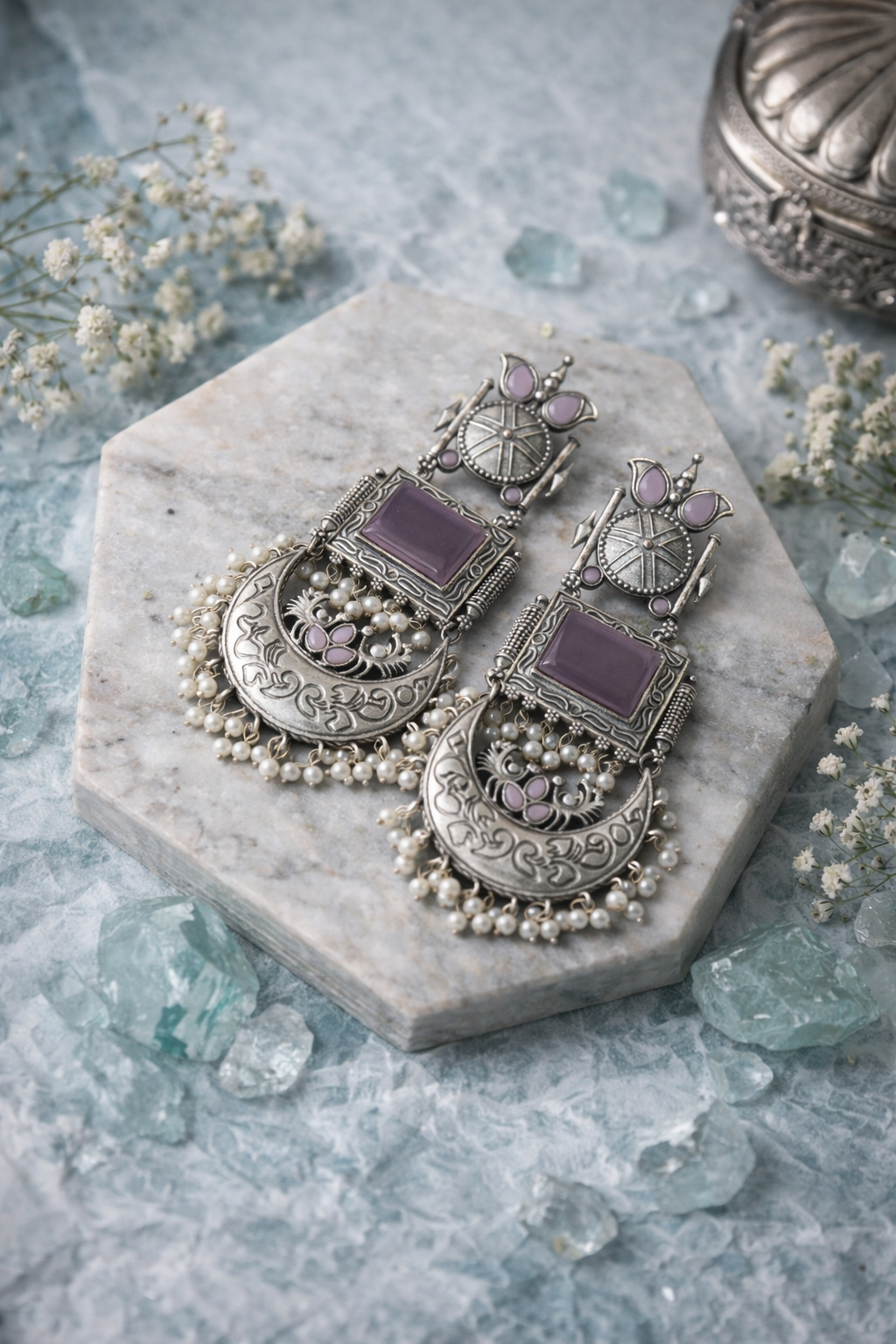KARA LIGHT PINK CHANBALI EARRINGS - Image 3