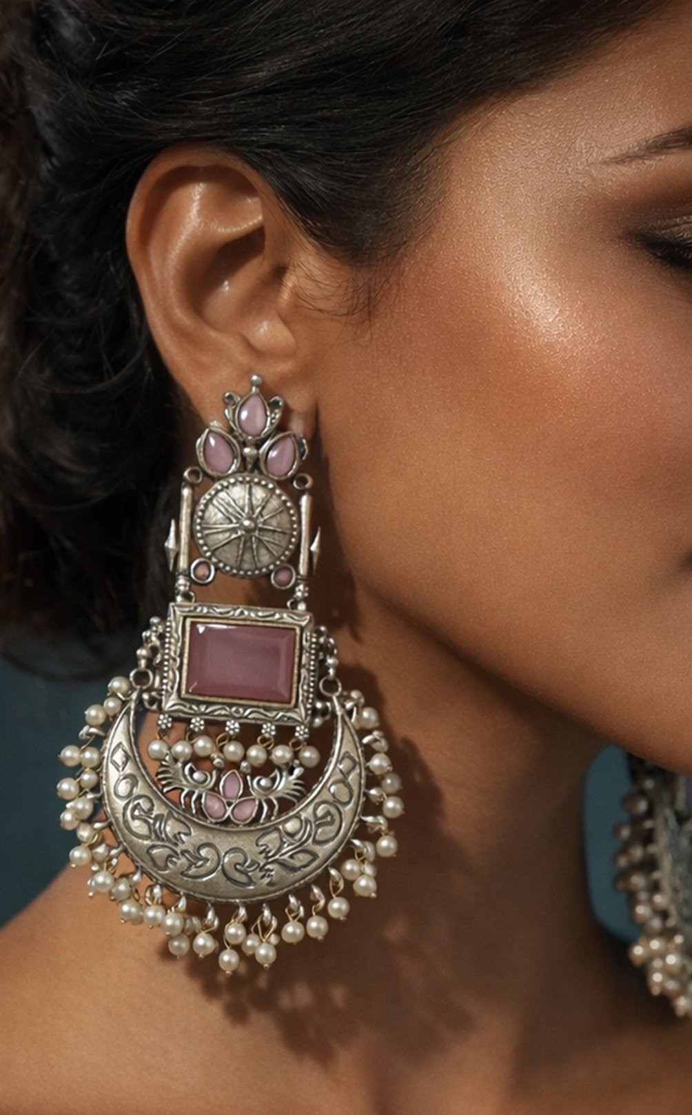 KARA LIGHT PINK CHANBALI EARRINGS - Image 2
