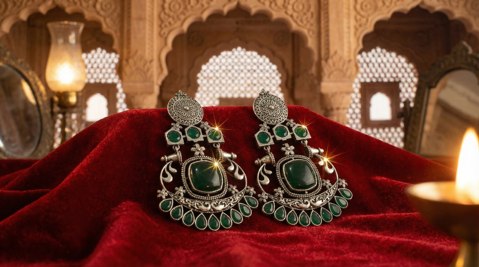 KARA VINTAGE GLOW GREEN EARRINGS - Image 2